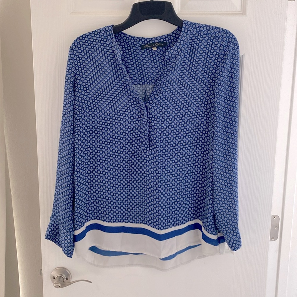 Blue Peasant top Blouse - Size L